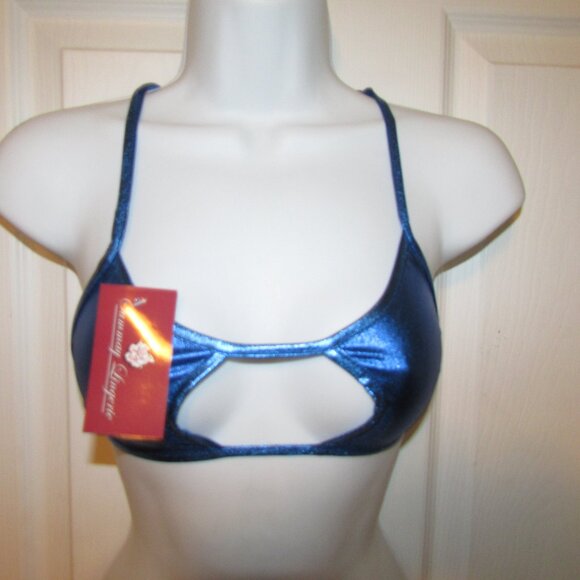 Blue Metallic Booty Short Strappy Top Bikini - NEW - Picture 6 of 9